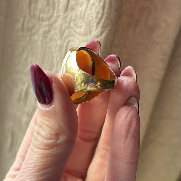 14K Gold Cameo Ring Carved Shell Athena or Roman Soldier size 7.25 - Picture 6 of 16